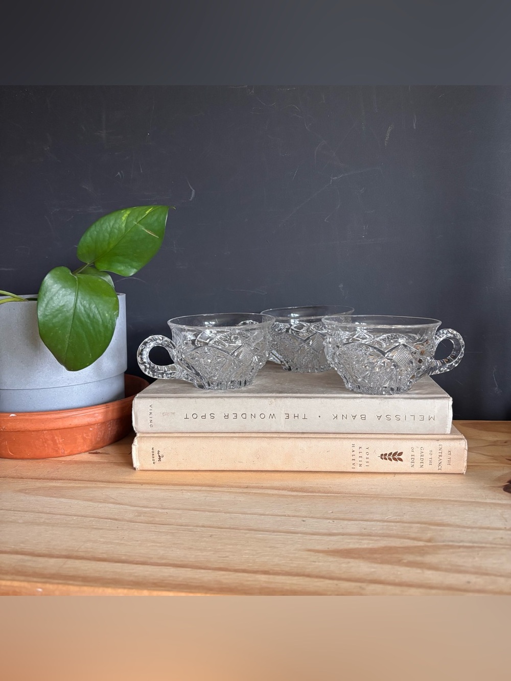Vintage Clear Pressed Glass Teacup Trio - Clear